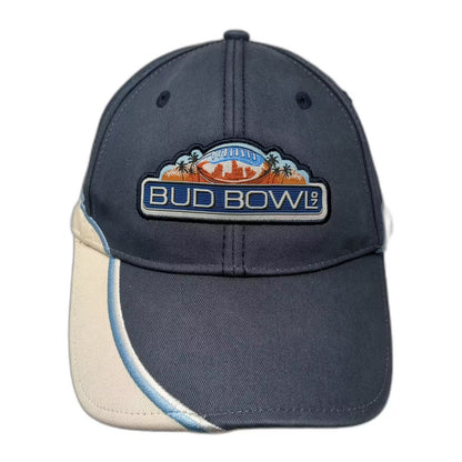 Bud Light Bud Bowl 97 Football Embroidered Cap Strapback Blue Beige OSFA