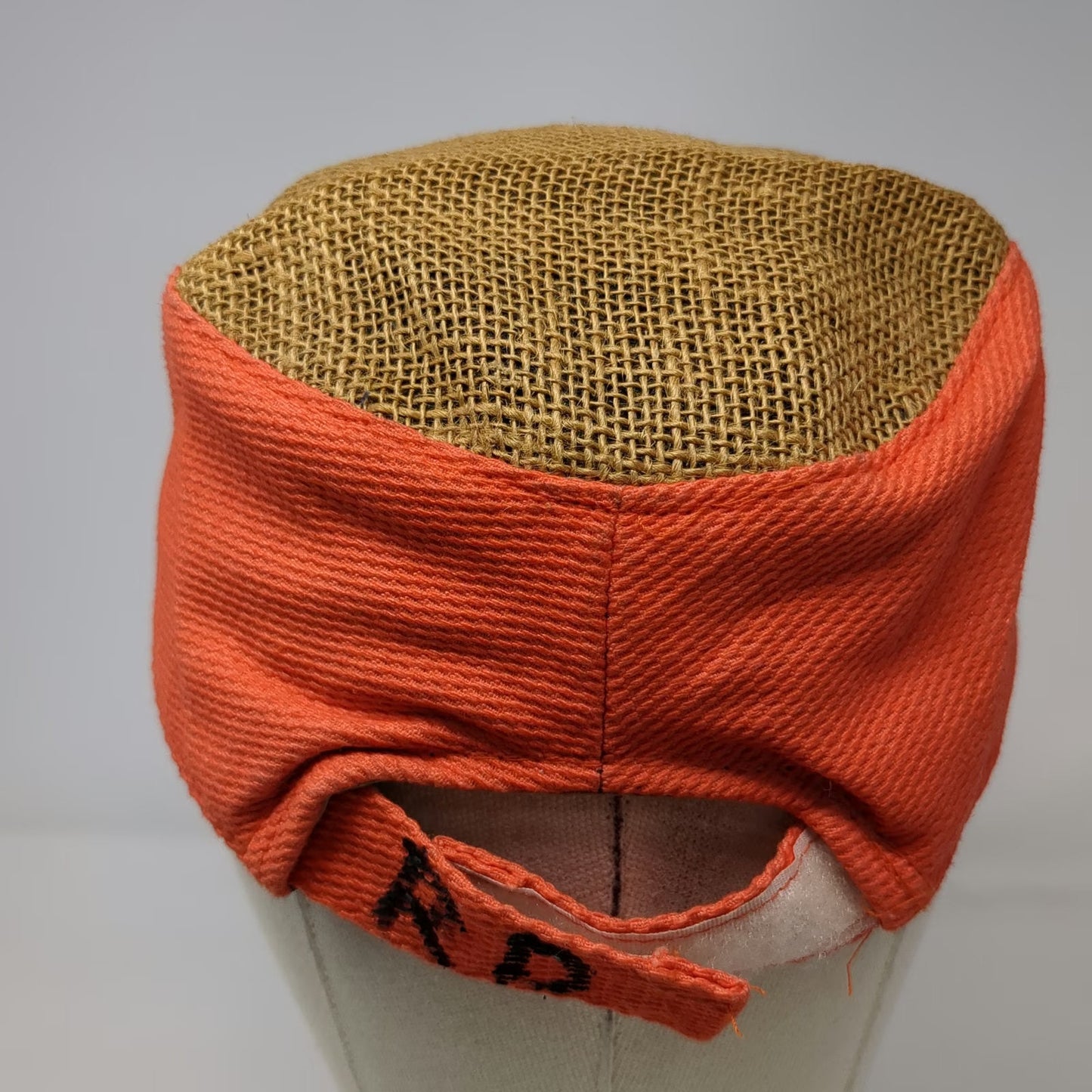 Army Cap Brown Orange One Size Straw Hat Hand Painted Graphics Boho Artisan