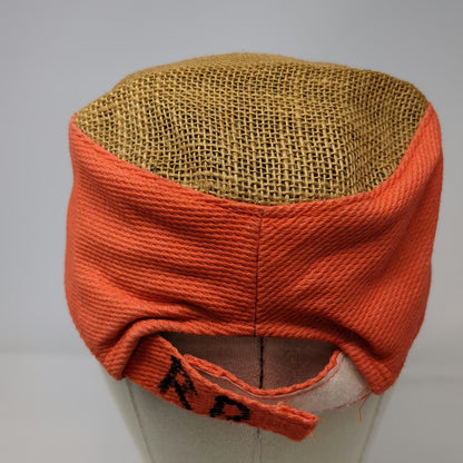 Army Cap Brown Orange One Size Straw Hat Hand Painted Graphics Boho Artisan
