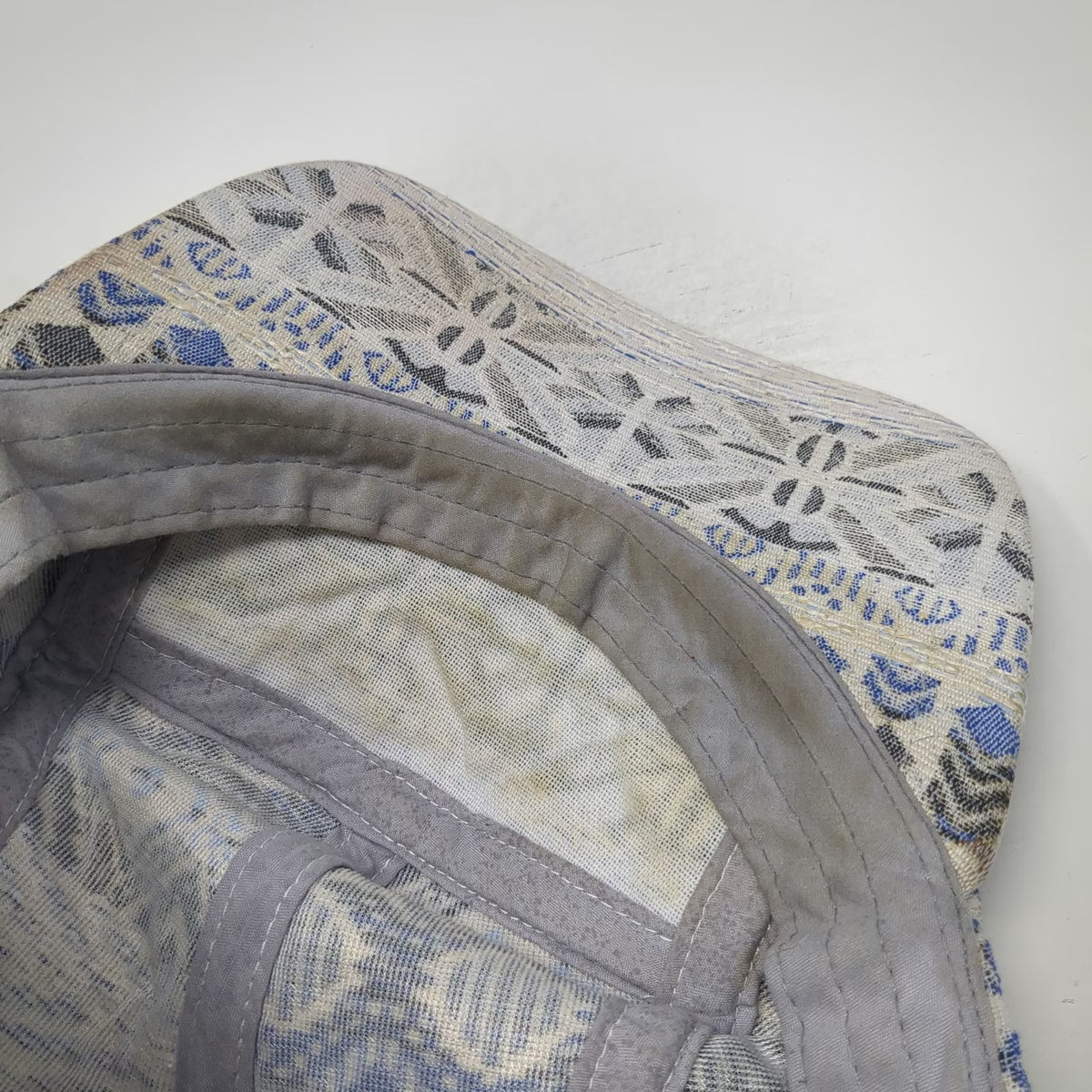 5 Panel Hat Beige Blue Gray Woven Geometric One Size Strapback Tribal Print