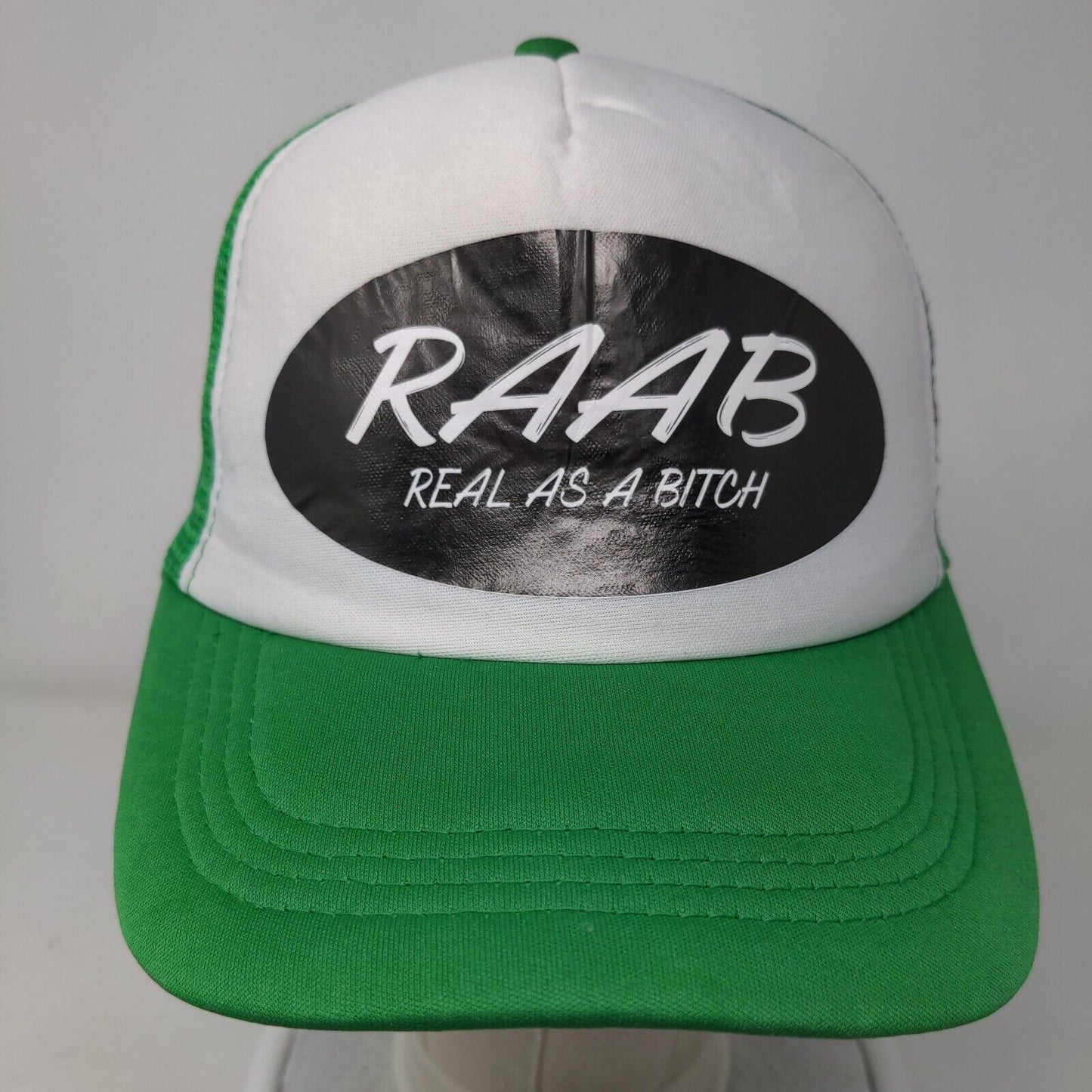 RAAB Real As A Bitch Snapback Mesh Back Trucker Hat Green One Size 5 Panel