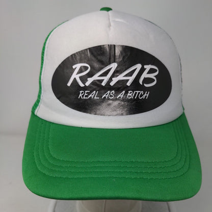 RAAB Real As A Bitch Snapback Mesh Back Trucker Hat Green One Size 5 Panel