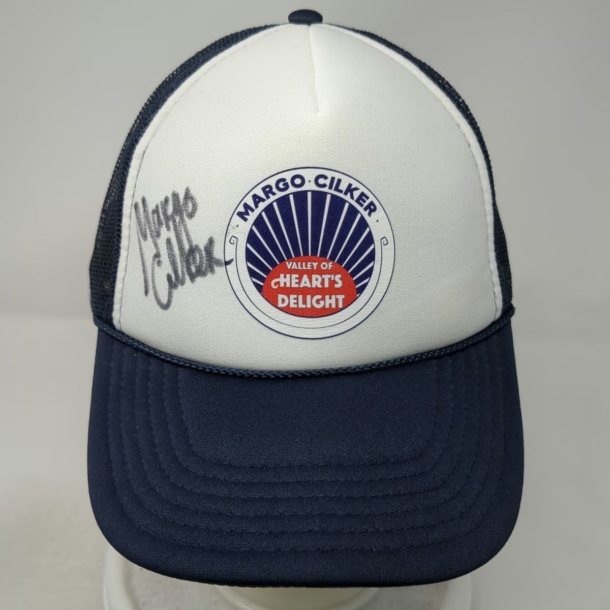 OTTO Trucker Hat Blue One Size Signed Margo Cilker Valley Heart's Delight Mesh