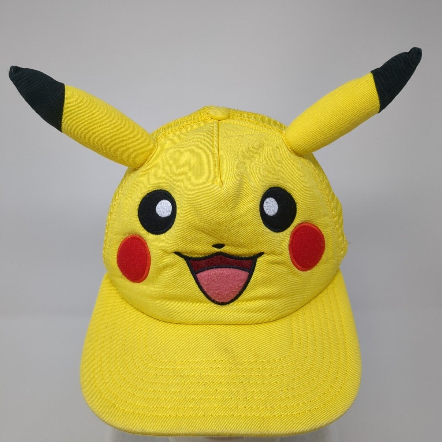 Pikachu with Ears Snapback Trucker Hat Yellow OS Adjustable Mesh Back Pokemon