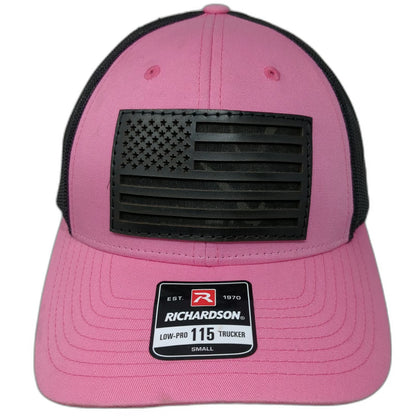 Richardson Trucker Hat Pink S Black American Flag Mesh Snapback 115 Low Pro