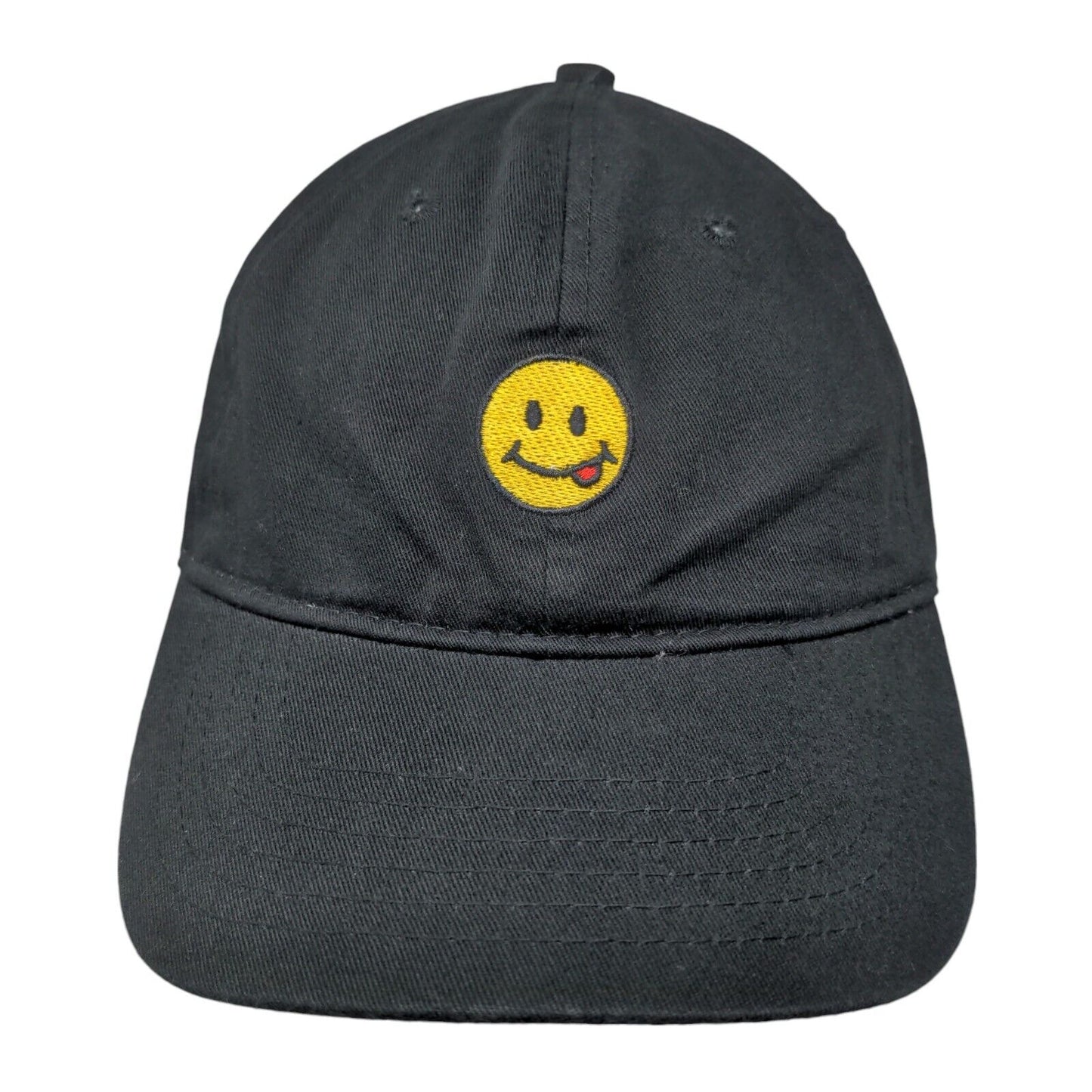Smiley Face Tongue Emoji Slideback Hat Black One Size Embroidered