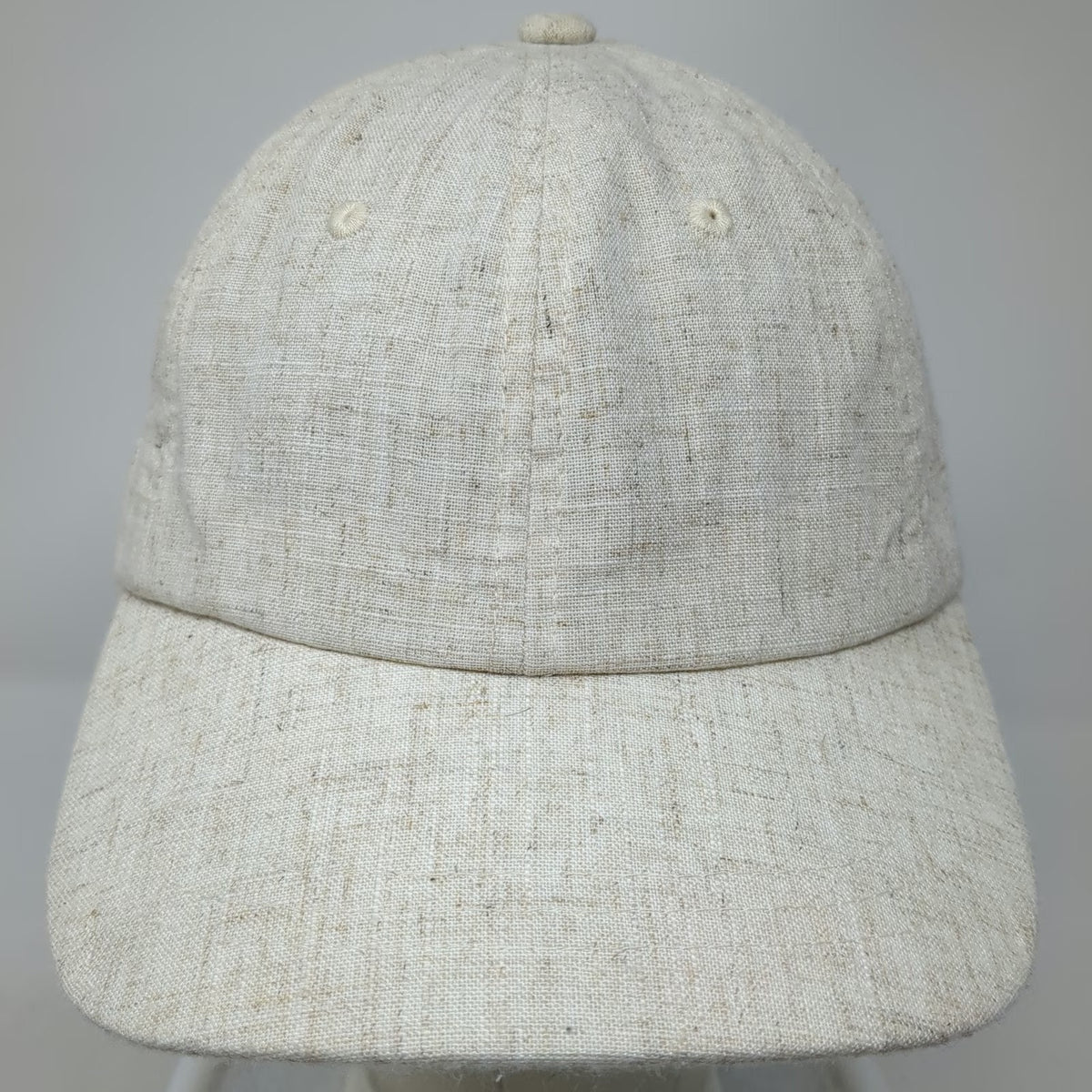 Baseball Cap Beige One Size Linen Blend Leather Strapback Hat Plain Textured