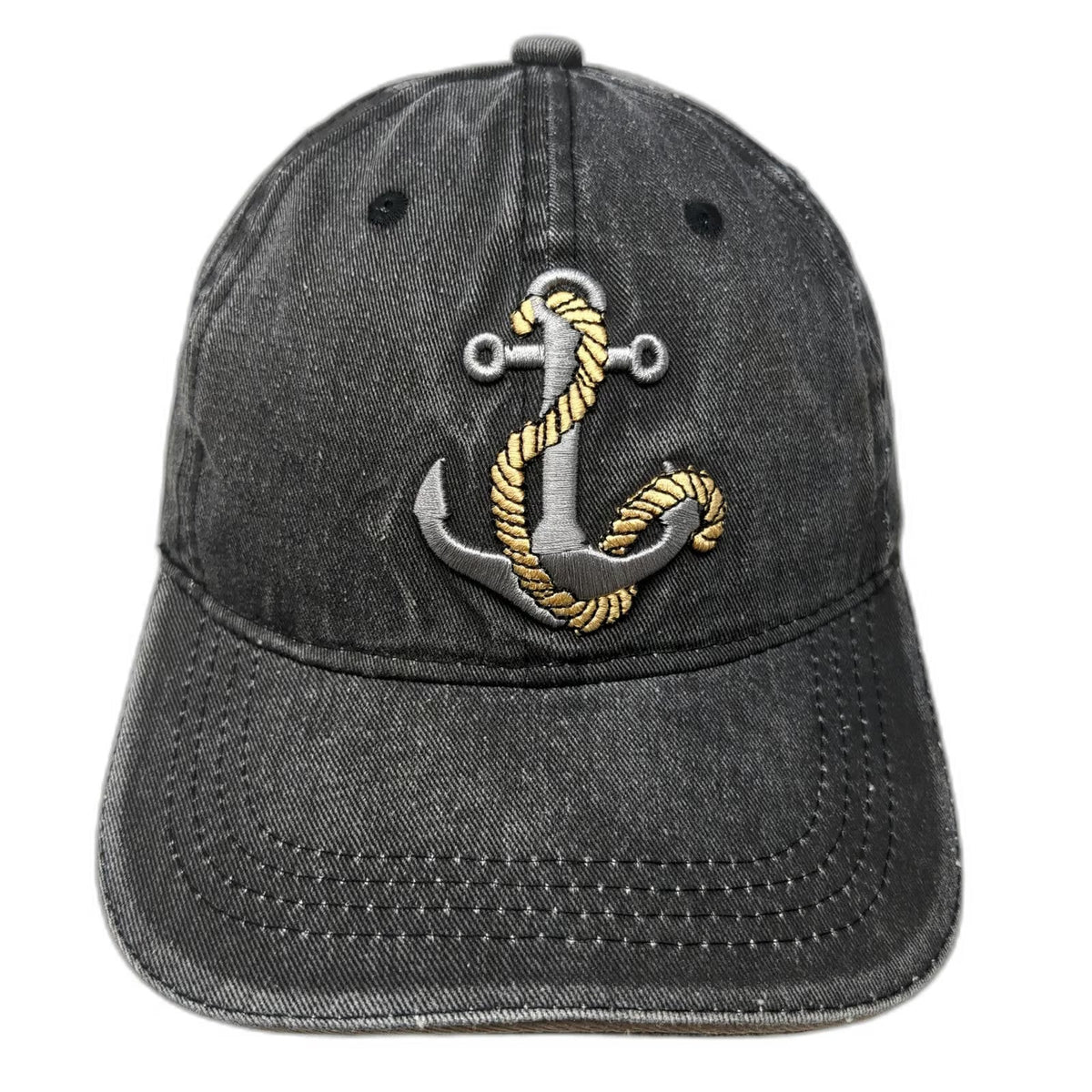 Gray Baseball Cap One Size Embroidered Anchor Nautical Distressed Adjustable Hat