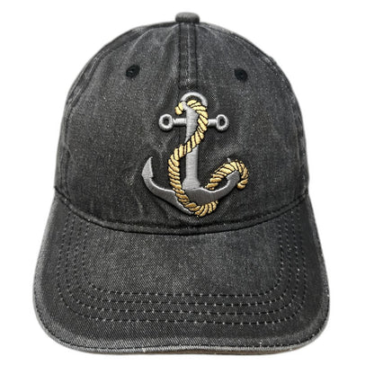 Gray Baseball Cap One Size Embroidered Anchor Nautical Distressed Adjustable Hat