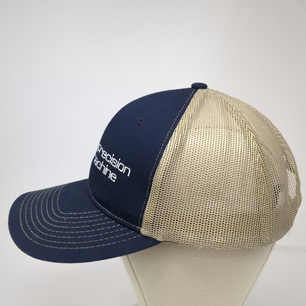 Port Authority Trucker Hat Blue Beige One Size CJ Precision Machine Inc Snapback