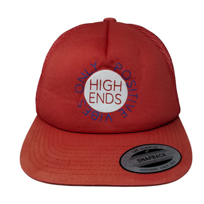 Positive Vibes Only High Ends Snapback Trucker Hat Red OS Mesh Back Yupoong
