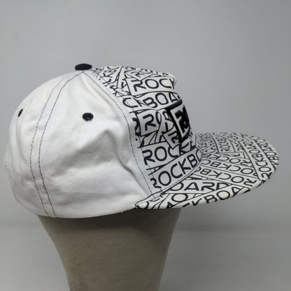 Rockboard Men's Strapback Hat White Black Embroidered All Over Print Logo Cotton