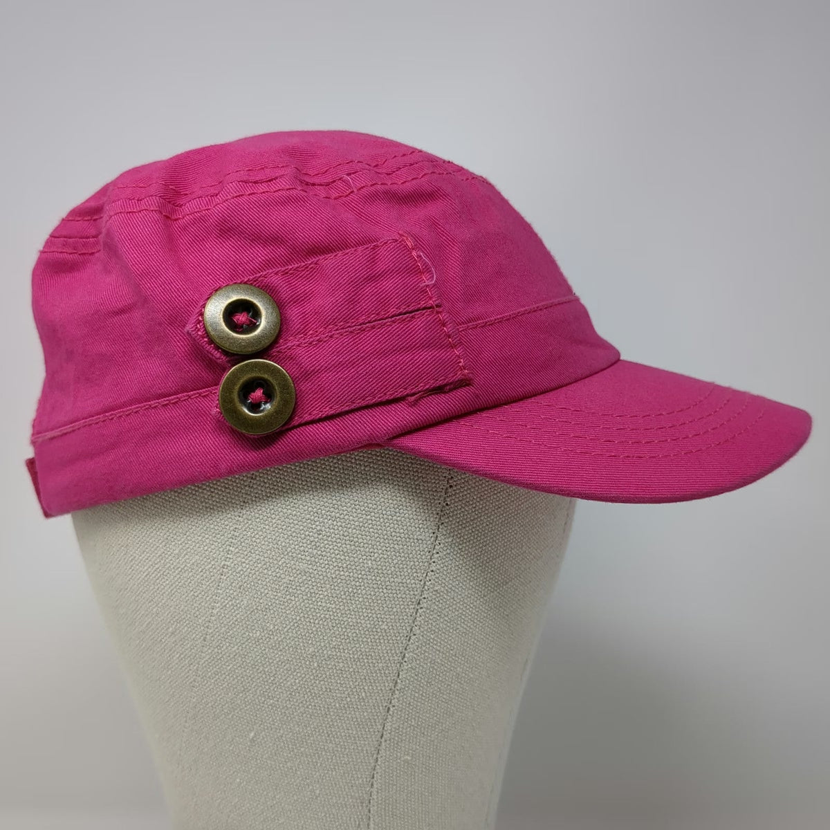 Old Navy Army Cap Pink One Size Strapback Side Buttons Cadet Cotton Flat Top Hat