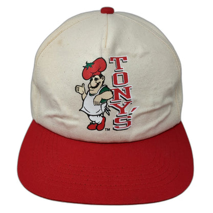 Tonys Pizza Chef Mascot 5 Panel White Red Hat One Size Snapback Cotton Twill