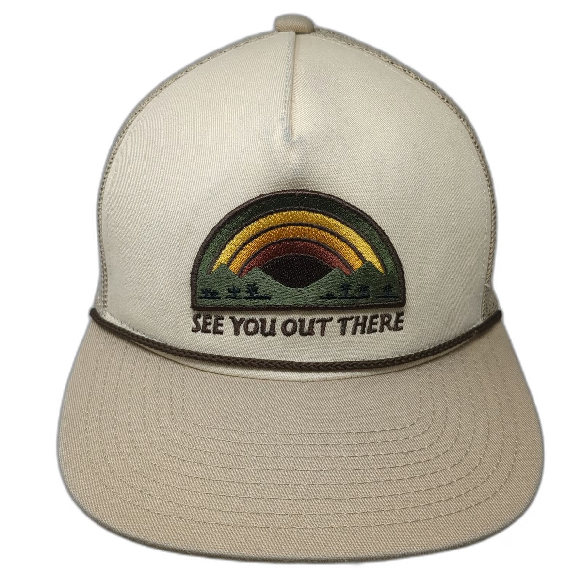 Katin Trucker Hat Beige One Size Mesh Snapback Rope Rainbow Graphic Patch