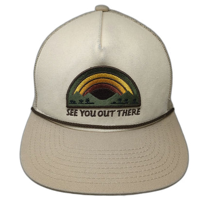 Katin Trucker Hat Beige One Size Mesh Snapback Rope Rainbow Graphic Patch