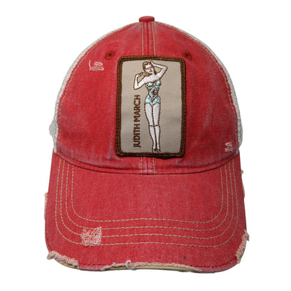 Judith March Snapback Trucker Hat Red One Size Adjustable Mesh Back Distressed