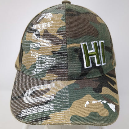 Island Crew Hawaii Baseball Cap Green One Size Camo HI Embroidery Strapback Hat