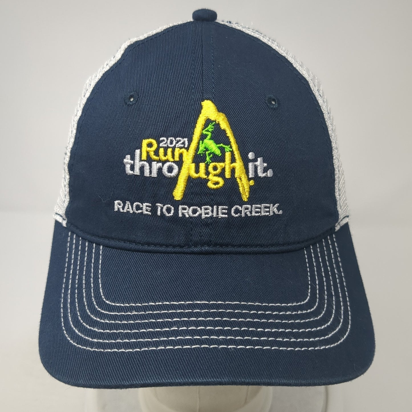 2021 Run Through It Race To Robie Creek Trucker Hat Blue OS Adjustable District