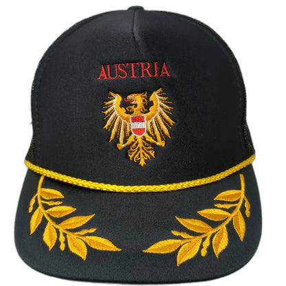 Trucker Hat Black One Size Austria Eagle Coat of Arms Scrambled Eggs Gold Rope