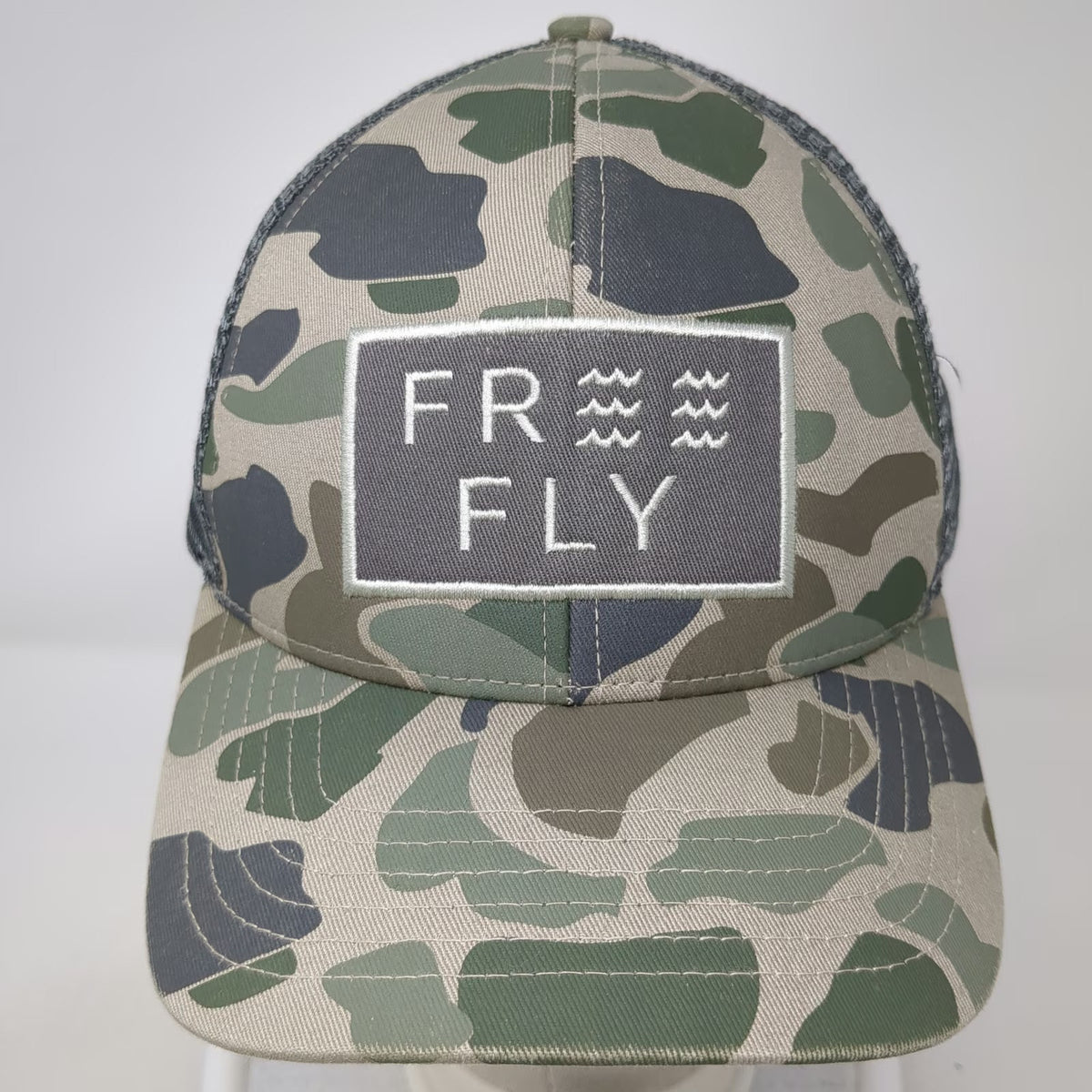 Free Fly Trucker Hat Green Gray Camo OSFM Mesh Snapback Patch Fishing Outdoor