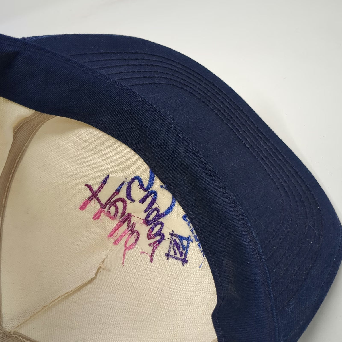 K-Products 5 Panel White Blue OS Vintage Hello Sugar Seedex Leather Strap Hat