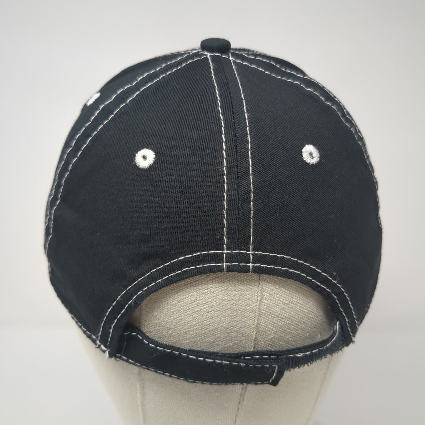 Unbranded Strapback Hat Solid Black 6 Panel Vent Holes Blank Adjustable