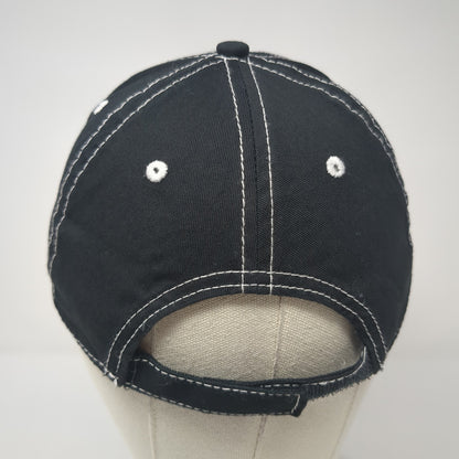 Unbranded Strapback Hat Solid Black 6 Panel Vent Holes Blank Adjustable