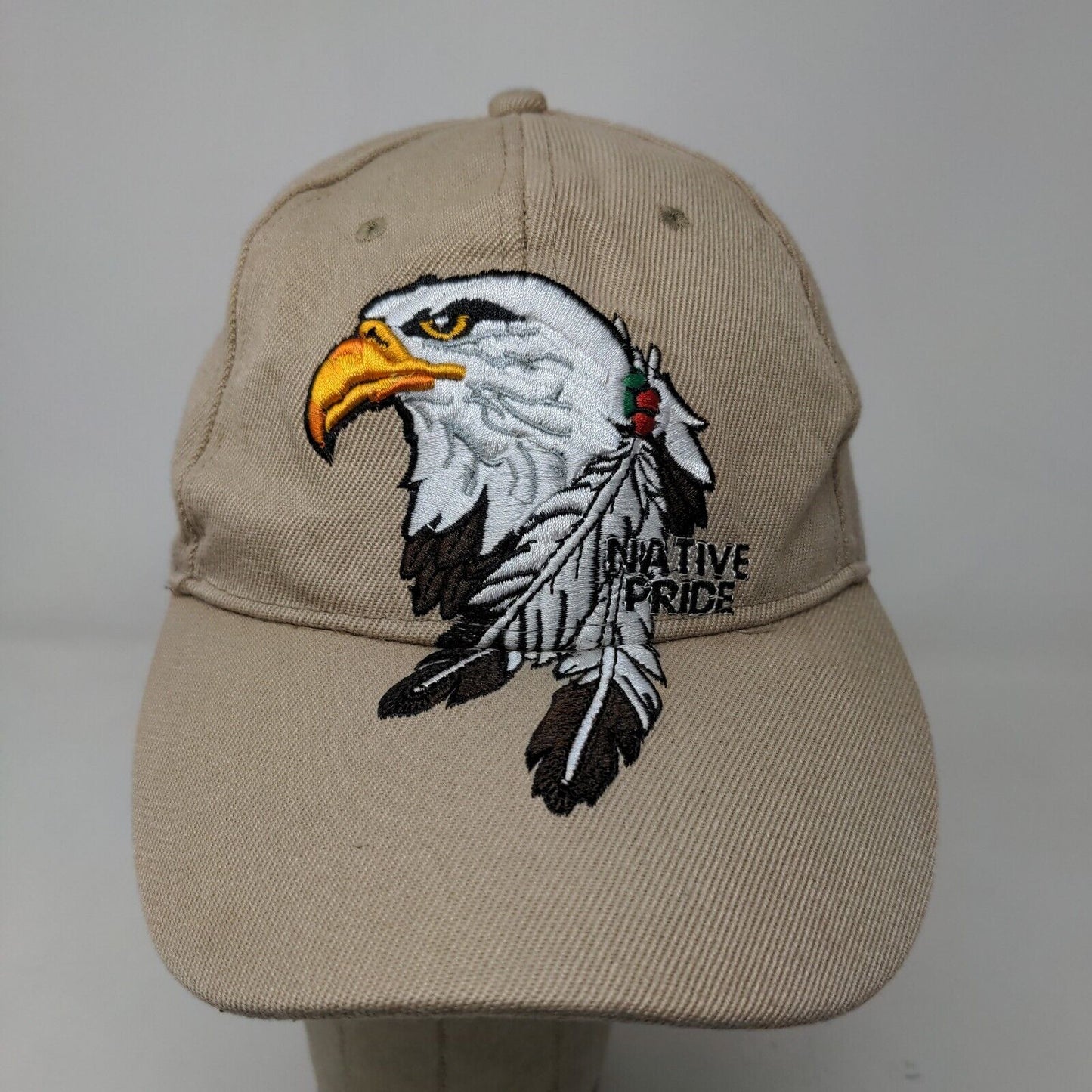 Unbranded Men's Strapback Hat Tan OSFA Embroidered Eagle Native American Logo