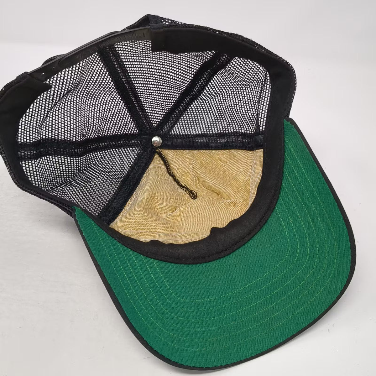 Cal-Stores Black Trucker Hat One Size Embroidered Patch Snapback Green Underbrim