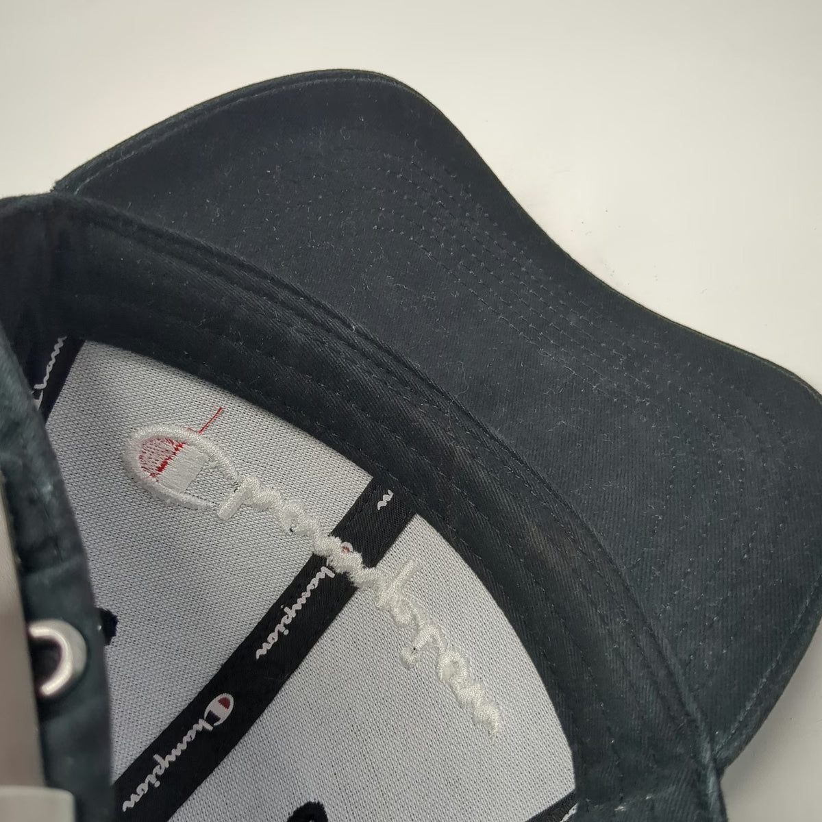 Champion Baseball Cap Black One Size Slideback Leather Strap Embroidered Hat