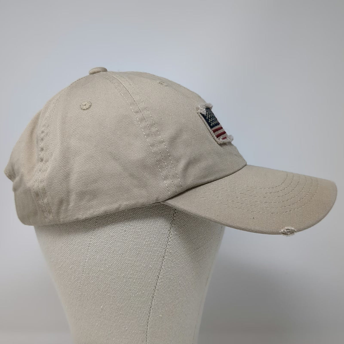 Dorfman Hat Co Baseball Cap Beige One Size USA American Flag Frayed Slideback