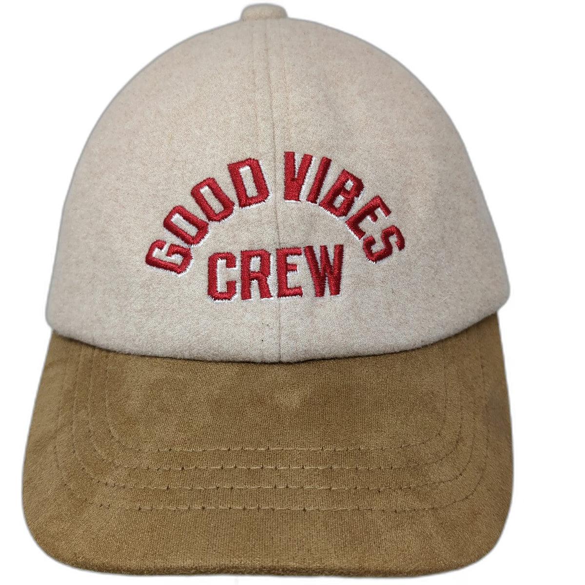 Old Navy Baseball Cap Beige Brown Red One Size Good Vibes Crew Faux Suede Hat