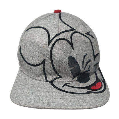 Mickey Mouse Face Snapback Hat Gray One Size Adjustable Disney 6 Panel