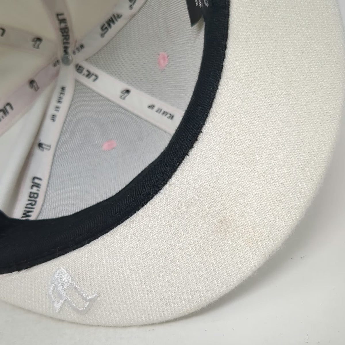 Lil Brims Baseball Cap White Pink Green One Size Scroll Print Stretch Fit Hat