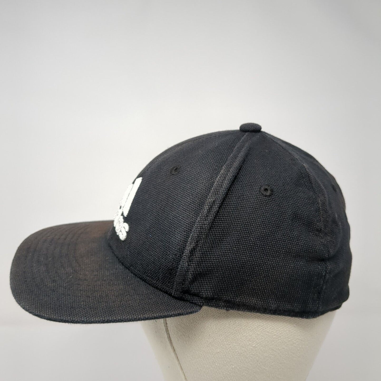 Adidas 3 Stripes Fitted Hat Black S/M Embroidered A-Flex 6 Panel