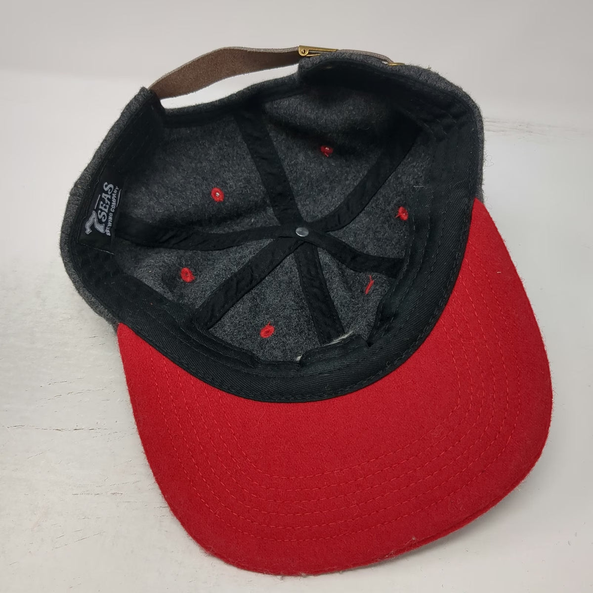 7 Seas Brewing Company Baseball Cap Gray Red One Size Leather Slideback Hat