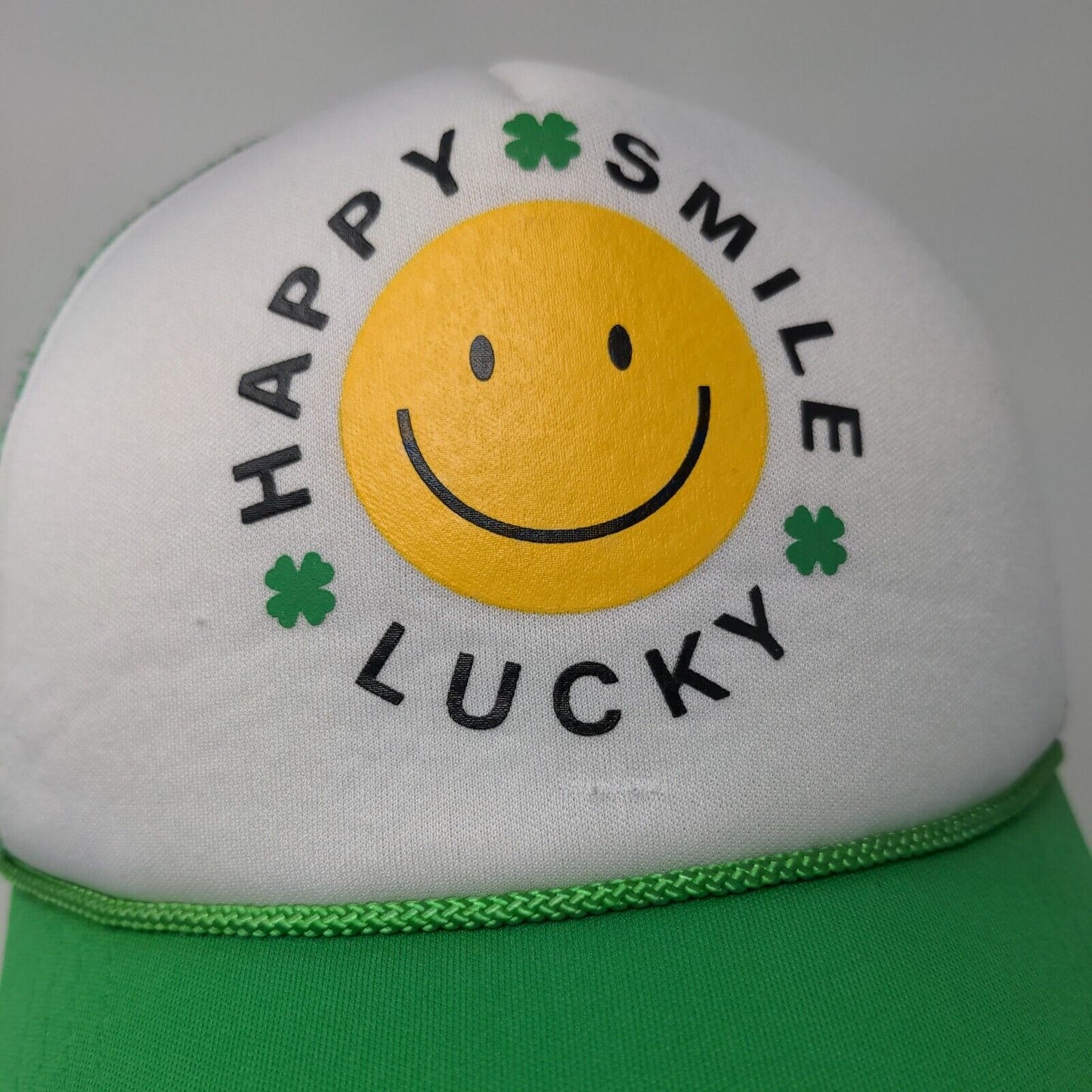 Happy Smile Lucky Snapback Trucker Hat Green OSFM Mesh Back David and Young
