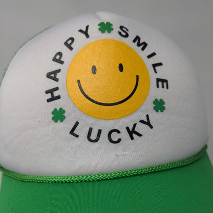 Happy Smile Lucky Snapback Trucker Hat Green OSFM Mesh Back David and Young