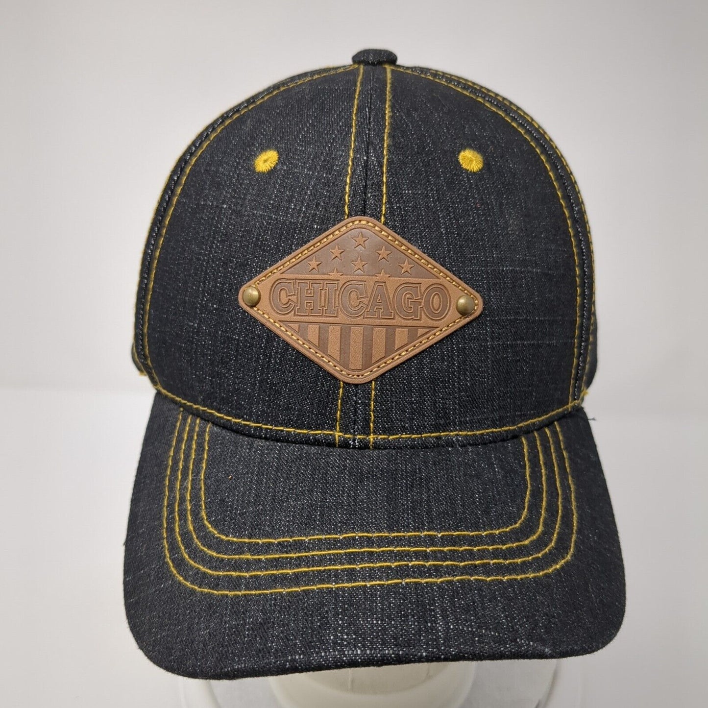 Chicago Strapback Hat Blue OS Adjustable Embroidered Leather Patch Pit Bull