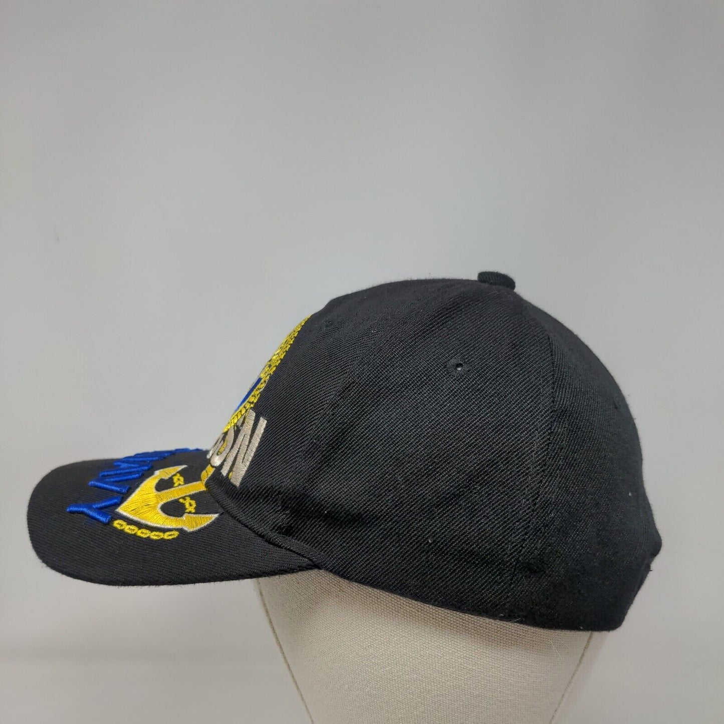 United States Navy Strapback Hat Black Adjustable Embroidered Logo 6 Panel