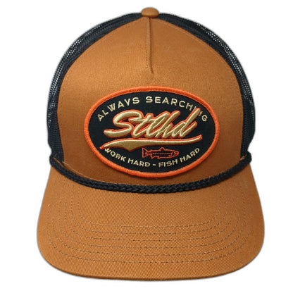 STLHD Gear Brown Black Trucker Hat One Size Mesh Snapback Steelhead Fish Patch