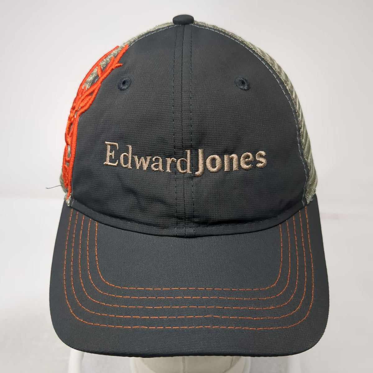 DRI-DUCK Baseball Cap Gray One Size Mesh Edward Jones Orange Antlers Hat Stitch