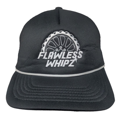 Flawless Whipz Snapback Rope Trucker Hat Black One Size Mesh Back