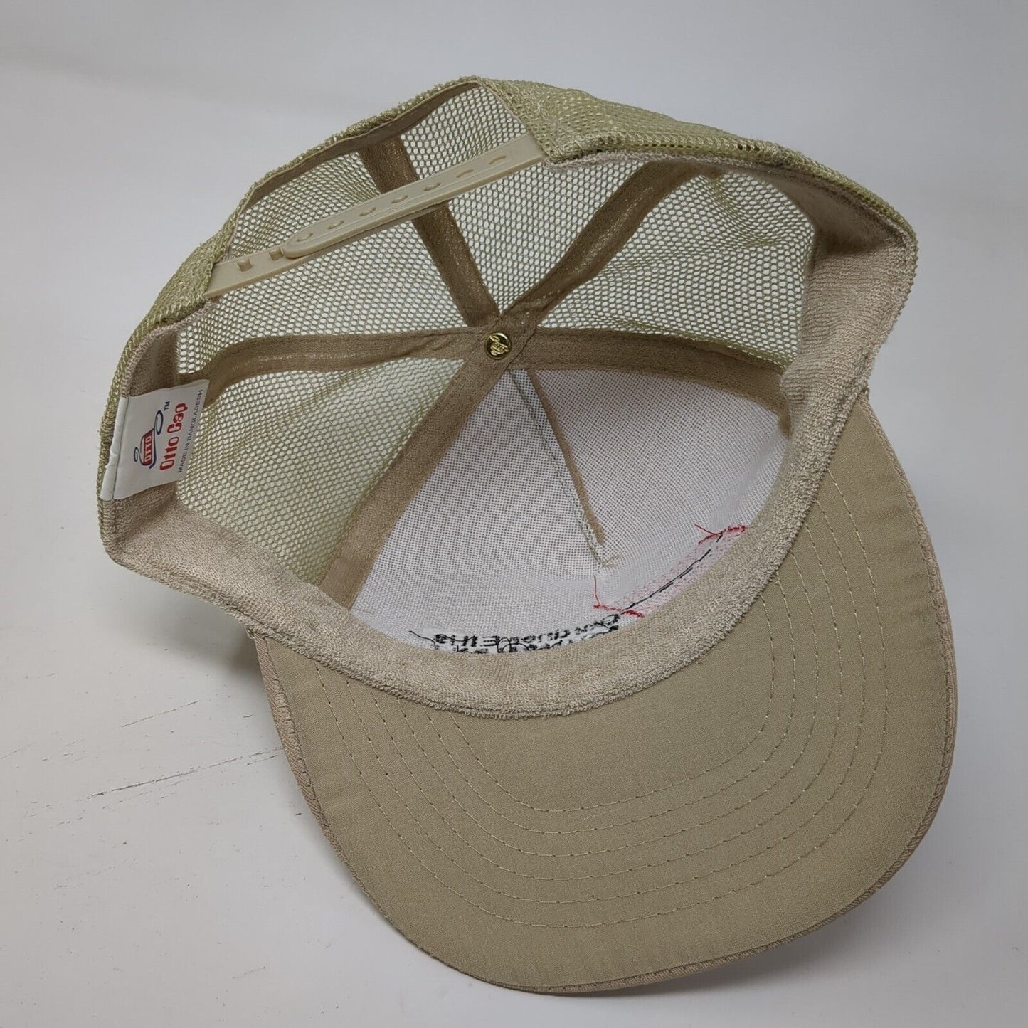 Garden-Ellis Equipment Snapback Trucker Hat Tan OS Adjustable Mesh Back Otto
