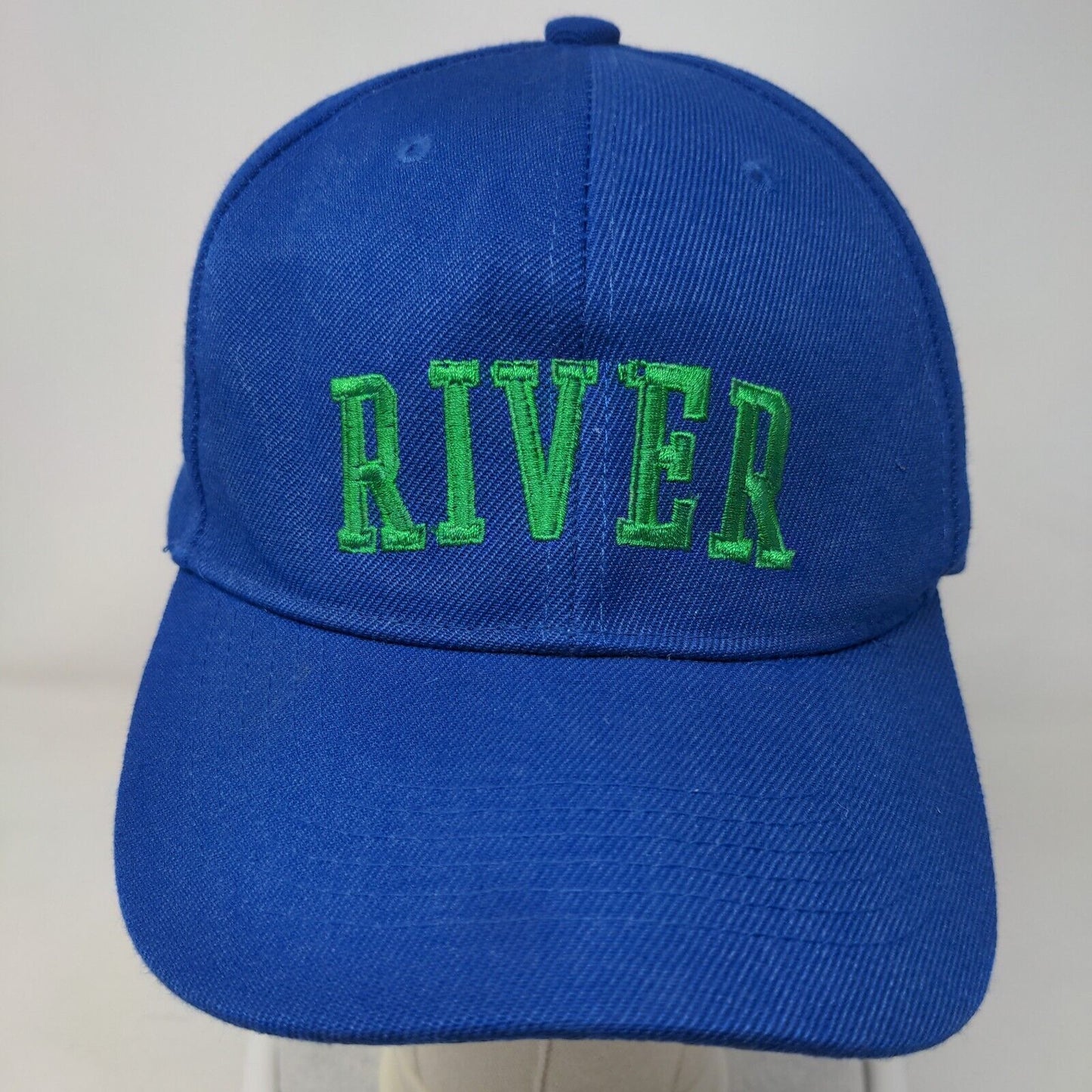 RIVER Strapback Hat Blue One Size Adjustable Embroidered Vented Holes 6 Panel