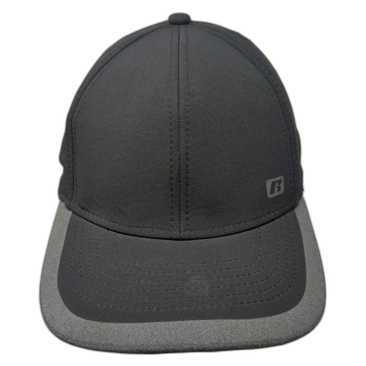 Russell Baseball Cap Black XL Performance Hat Curved Brim Gray Contrast Piping