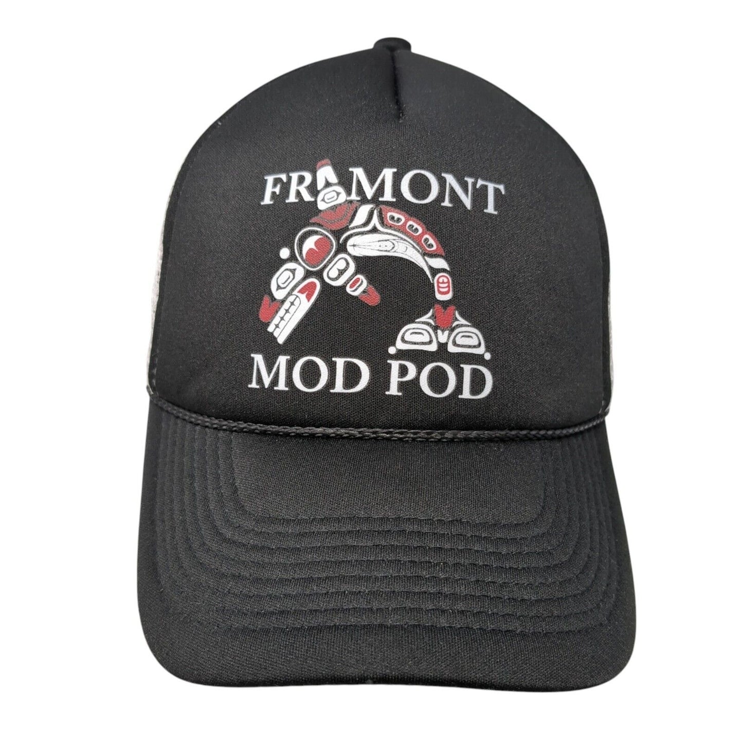 Framont Mod Pod Snapback Trucker Hat Black One Size Adjustable Mesh Back Rope