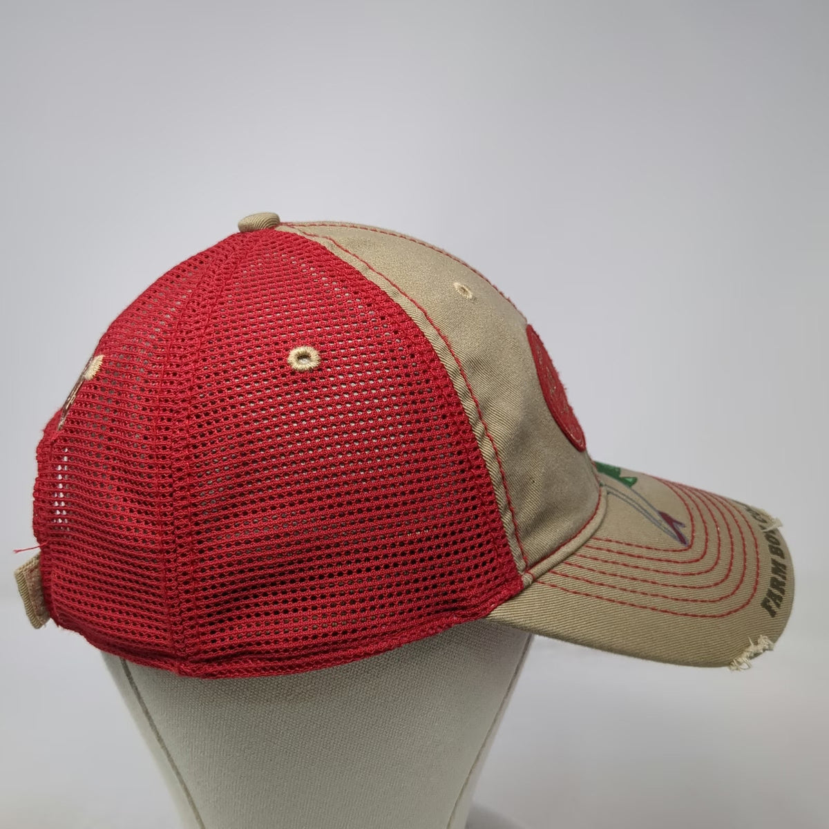 Farm Boy Baseball Cap Beige Red One Size Pinup Girl Corn Mesh Star Graphic Hat
