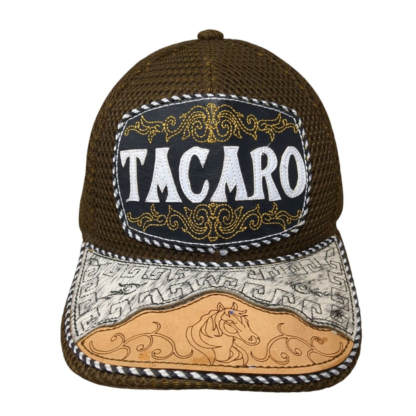 Tacaro Strapback Hat Brown One Size Adjustable Leather Patch Horse Breathable